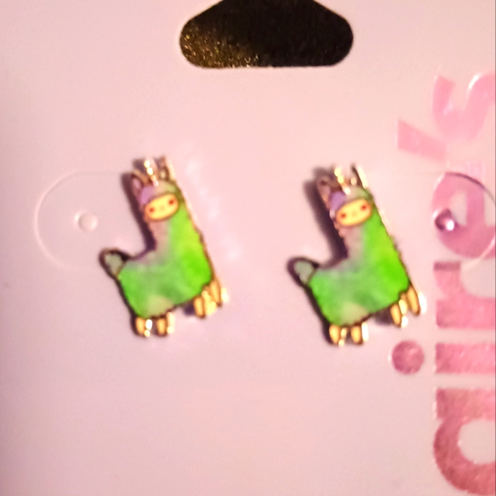 Claire's Green and Purple Llama Earrings New